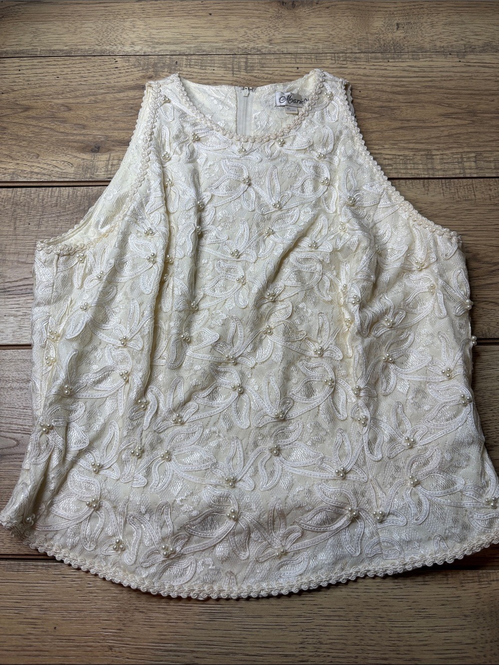 Women’s Vintage Marie St. Claire Beaded Ivory Lace Embroidered Top Size 14